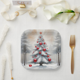Art Deco Weihnachten Rote Ornamente Winter Pappteller