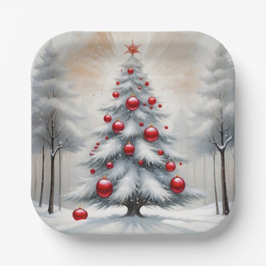 Art Deco Weihnachten Rote Ornamente Winter Pappteller (Vorderseite)