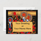 Art Deco Weihnachtskerzen und Holly Feiertagspostkarte (Vorne/Hinten)