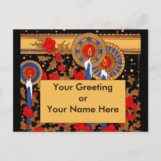 Art Deco Weihnachtskerzen und Holly Feiertagspostkarte