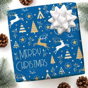 Art Deco Weihnachtsmann Reindei Individuelle Name  Geschenkpapier