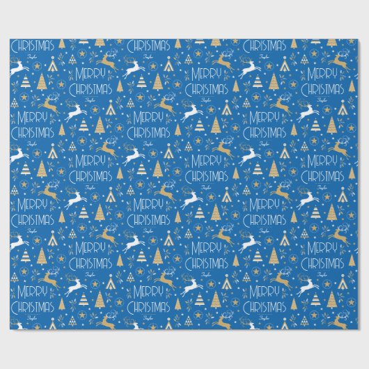 Art Deco Weihnachtsmann Reindei Individuelle Name Geschenkpapier (Flach)