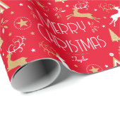 Art Deco Weihnachtsmann Rentier Individuelle Name  Geschenkpapier (Rolleneckpunkt)