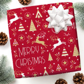 Art Deco Weihnachtsmann Rentier Individuelle Name Geschenkpapier