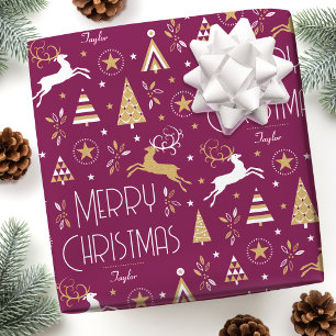 Art Deco Weihnachtsmann Rentier Individuelle Name  Geschenkpapier