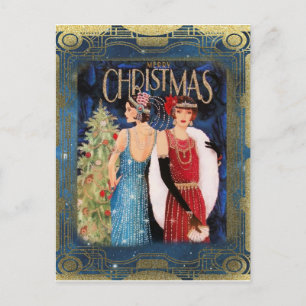 Art Deco Weihnachtsmode Postkarte
