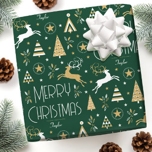 Art Deco Weihnachtsrentier Benutzerdefinierter Nam Geschenkpapier