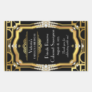 Art Deco-Wein­flaschen­etiketten Rechteckiger Aufkleber