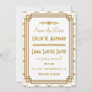 Art Deco Weiß Save The Dates Date
