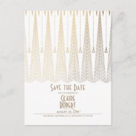 Art Deco Weiß und Gold Save the Date Vintag Ankündigungspostkarte