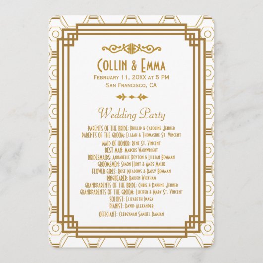 Art Deco Weiße Hochzeitsprogramme Programm (Vorderseite)