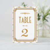 Art Deco Weiße Hochzeitstischnummern Einladung (Stehend Vorderseite)