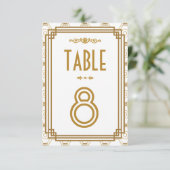Art Deco Weiße Hochzeitstischnummern Einladung (Stehend Vorderseite)