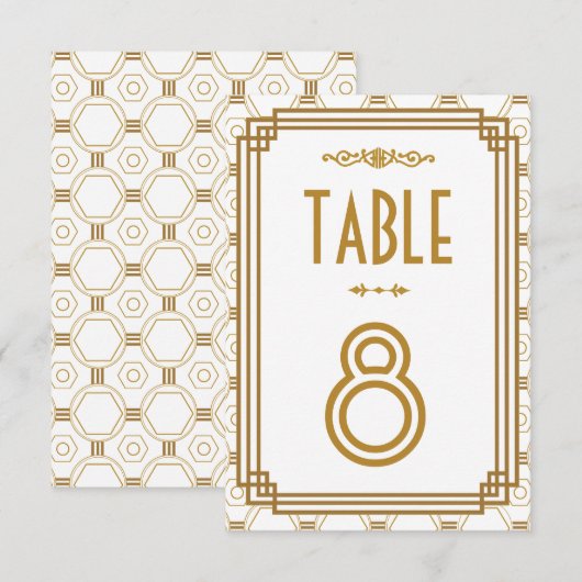 Art Deco Weiße Hochzeitstischnummern Einladung (Vorne/Hinten)