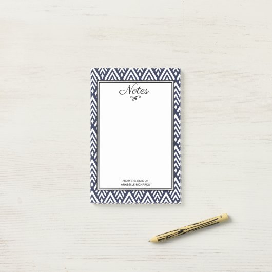 Art-Deco-Weiße Pfeilspitzen der 1920er Jahre Navy  Post-it Klebezettel (Auf Schreibtisch)