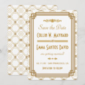 Art Deco Weiße Save The Dates Date (Vorne/Hinten)