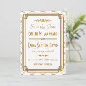 Art Deco Weiße Save The Dates Date (Stehend Vorderseite)