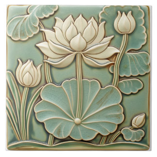 Art Deco Weiße Wasserlilie Fliese