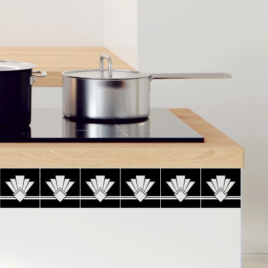 Art Deco, weißer Lüfter, schwarzer Stiel und Tick- Aufkleber