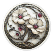 Art Deco Weißes Glas Blume Elegante Rote Beads Keramikknauf (Vorderseite)