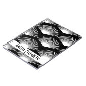 Art Deco Weißes Lüftermuster Schwarz personalisier Notizblock (Linke Seite)