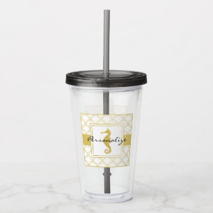 Art Deco Wellen Gold Glitter Seepferdchen Acryltrinkbecher
