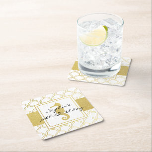 Art Deco Wellen Gold Glitter Seepferdchen Geburtst Rechteckiger Pappuntersetzer