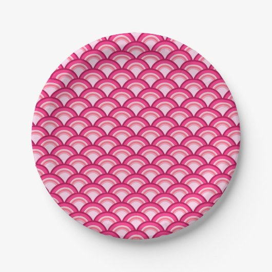 Art-Deco-Wellenmuster - Fuchsia und Korallen Pappteller (Vorderseite)