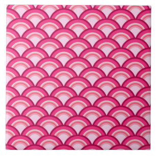 Art Deco Wellenmuster - Fuchsienrot und Koralle Fliese