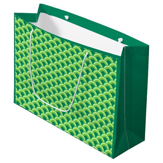 Art Deco Wellenmuster - Jade grün Große Geschenktüte (Vorderseite Schrägansicht)