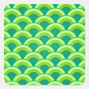 Art Deco Wellenmuster - Jade grün Quadratischer Aufkleber