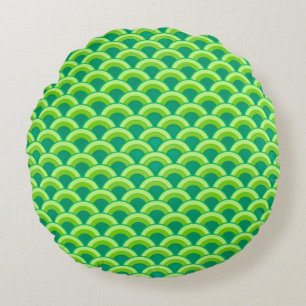 Art Deco Wellenmuster - Jade grün Rundes Kissen