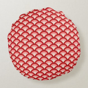 Art Deco Wellenmuster - Korallenrot und Rosa Rundes Kissen