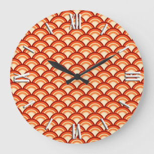 Art-Deco-Wellenmuster - Mandarine orange Große Wanduhr