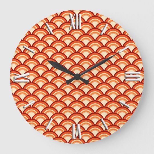 Art-Deco-Wellenmuster - Mandarine orange Große Wanduhr (Vorderseite)