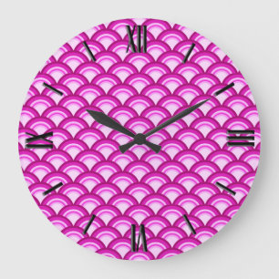 Art-Deco-Wellenmuster - Orchideenfarben Große Wanduhr
