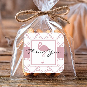 Art Deco Wellenmuster Rosa Flamingo Danke Quadratischer Aufkleber