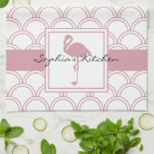Art Deco Wellenmuster Rosa Flamingo Geschirrtuch (Gefaltet)