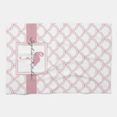 Art Deco Wellenmuster Rosa Flamingo Geschirrtuch (Horizontal)