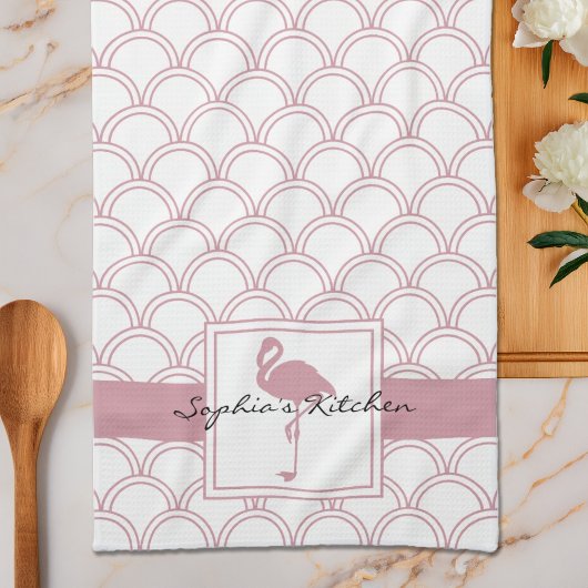 Art Deco Wellenmuster Rosa Flamingo Geschirrtuch