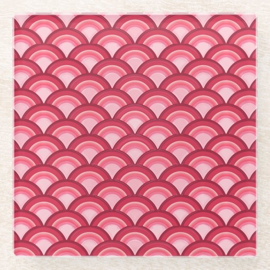 Art Deco-Wellenmuster - rot und fuchsia Glasuntersetzer (Vorderseite)