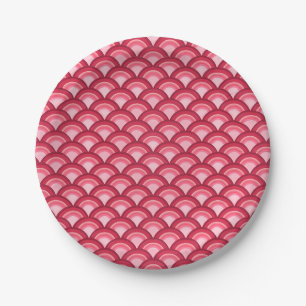 Art Deco-Wellenmuster - rot und fuchsia Pappteller