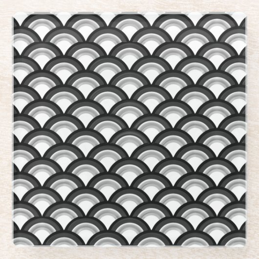 Art-Deco-Wellenmuster - Schwarzweiß Glasuntersetzer (Vorderseite)
