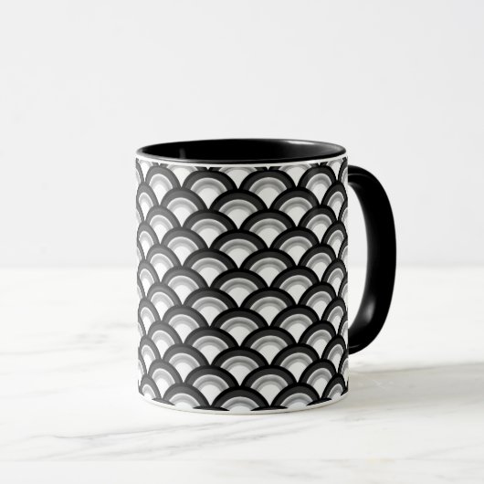 Art-Deco-Wellenmuster - Schwarzweiß-Tasse Tasse (VorderseiteRechts)