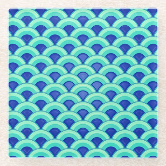 Art Deco Wellenmuster - Türkis und Kobalt Glasuntersetzer (Vorderseite)