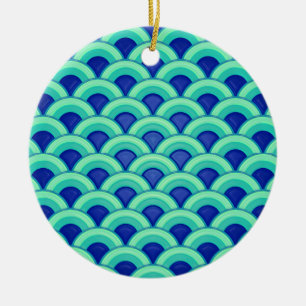 Art Deco Wellenmuster - Türkis und Kobalt Keramikornament