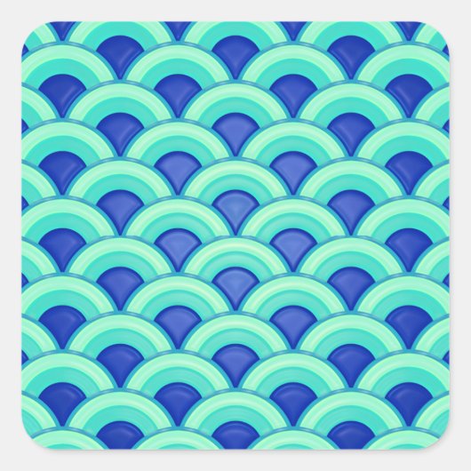 Art Deco Wellenmuster - Türkis und Kobalt Quadratischer Aufkleber (Vorderseite)