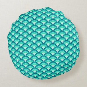 Art Déco-Wellenmuster - türkisfarbene Farbtöne Rundes Kissen