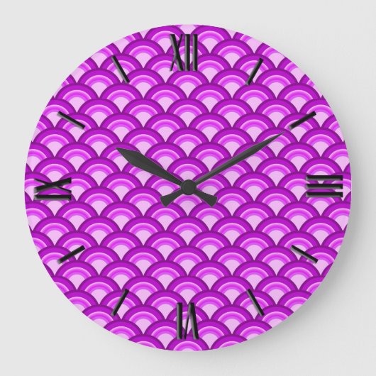 Art Deco-Wellenmuster - violett und orchid Große Wanduhr (Vorderseite)