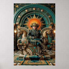 Art Deco Western Cowgirl Königin Thron Gold Poster
